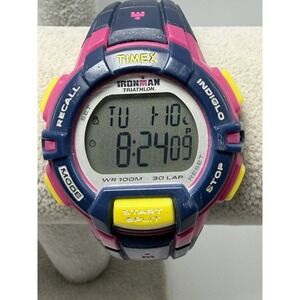 Timex 171 New Battery Mens Watch 39MM 7.75" Ironman Triathlon 30 Lap Pink Case
